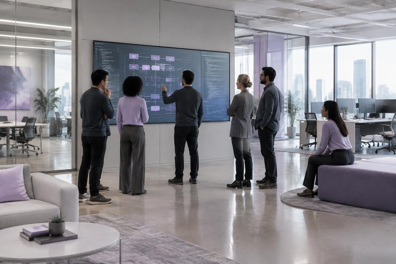 Collaborative engineering studio reviewing data architecture